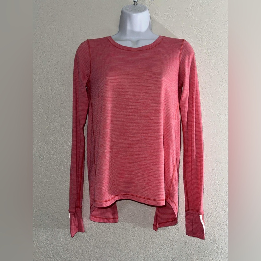 Lululemon Beat The Heat LS Heathered Flash Light Tone Pink Refl. Open Tie Back 4